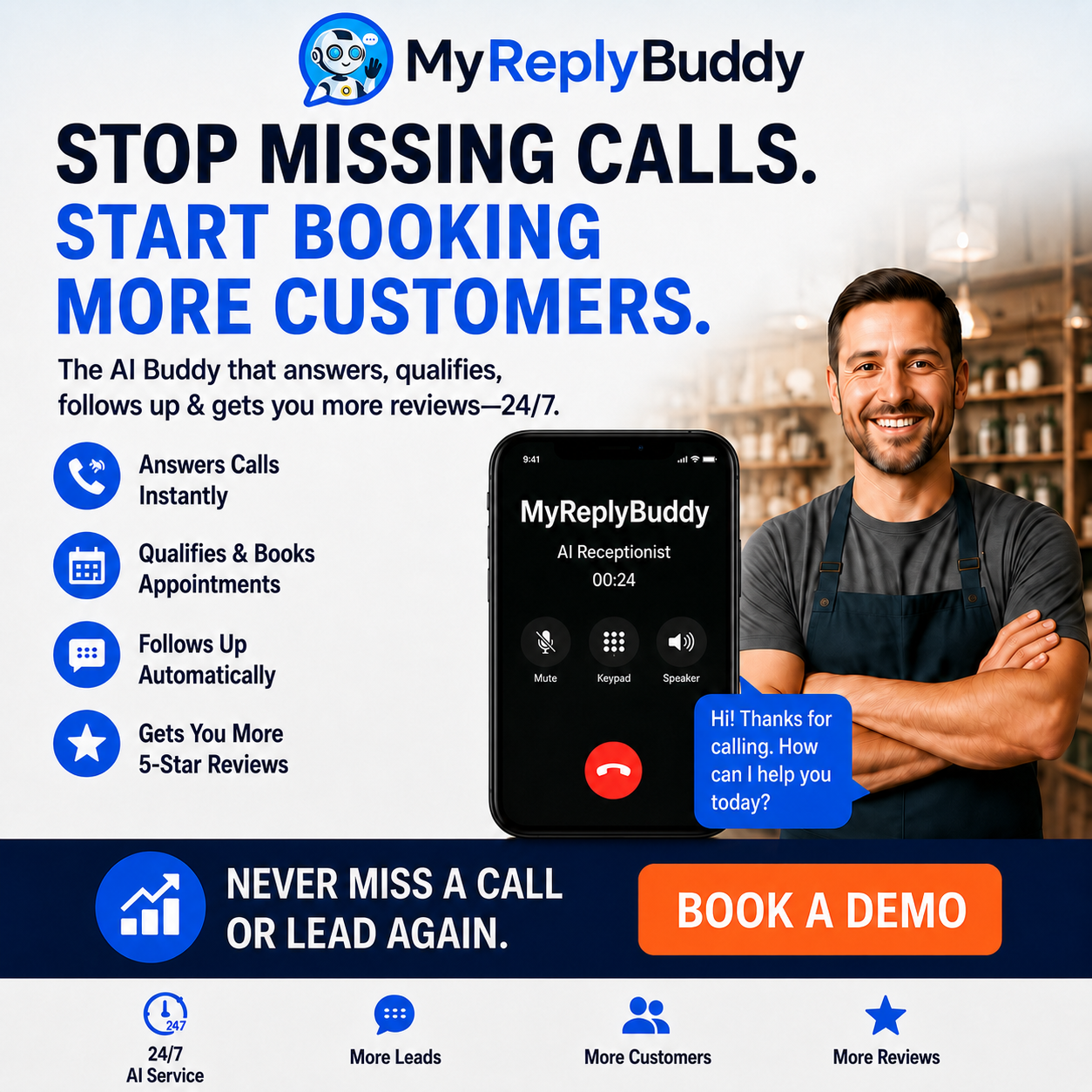 MyReplyBuddy for Businesses — Stop Missing Calls, Start Booking More Customers